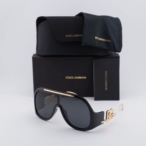 Dolce & Gabbana DG6202 501/87 Aviator Sunglasses - Shiny Black\Grey - Picture 1 of 10